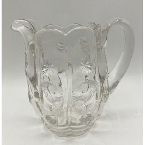 Vintage Atomic Sun & Stars Clear‎ Pressed Glass Pitcher by Dalzell 5"Height